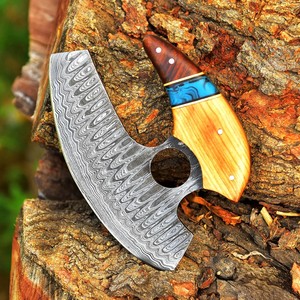 Cuchillo Ulu de Acero de Damasco con Mango de Madera y Funda de Cuero, Forjado a Mano, Cuchillo de Cocina para Rebanar, Cuchillos Profesionales Hechos a Mano OEM - Product Image 3