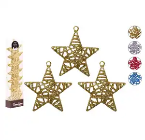 Atacado Natal 4 polegadas 3D ouro glitterado rattan estrela enfeites pendurados árvore/presentes X'mas/decorações de mesa X'mas (conjunto de 8)