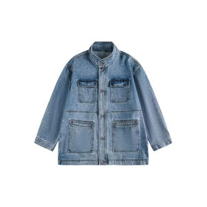 เสื้อแจ็กเก็ตผ้าฝ้าย100% สำหรับผู้ชายเสื้อแจ็กเก็ตผ้าเดนิมสีเทาวินเทจสำหรับฤดูหนาวโลโก้ตามสั่งใหม่ - Product Image 1