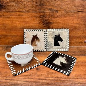 Nouveaux sous-verres carrés en cuir de vachette occidental pour la décoration intérieure ensemble de sous-verres en cuir véritable pleine fleur ensemble tapis de Table basse tapis de tasse - Product Image 3