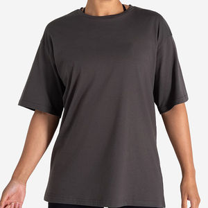 Vente en gros de t-shirt décontracté de couverture de pompe gris foncé pour femmes de qualité supérieure manches courtes col rond 100% coton Yoga Fitness Tee - Product Image 5