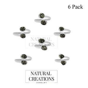 Anillo de Plata de Ley 925 con Circonita Natural en Engaste de Bisel, Estilo Clásico para Compromiso, Aniversario, Fiesta, Paquete de 6 - Product Image 6