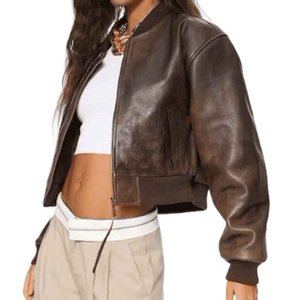 Veste courte en cuir véritable respirant vintage à design personnalisé, effet vieilli, fermeture éclair sur le devant, pour femmes, veste pour hommes 2026 - Product Image 4