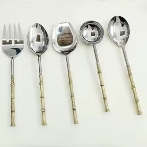 Tige avec poignée en feuille Cuillères de service Poignée décorative Rose Acier inoxydable Dessert Couverts Salade Cuillère à café - Product Image 4