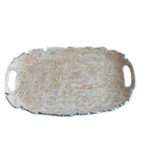 Vente en gros de plateau en acier moulé fait à la main de 17 pouces grand plateau de service en aluminium émaillé avec conception de main texturée pièce centrale à usage domestique - Product Image 6