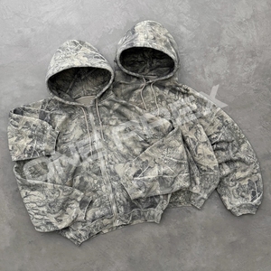 Ensemble sweat-shirt à capuche et jogging de camouflage avec fermeture éclair en coton épais personnalisé survêtement pour hommes - Product Image 3