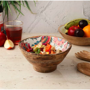 Utensilios de cocina para el hogar, cuenco para servir comida, vajilla redonda de tamaño mediano de la mejor calidad, cuenco de madera de Color marrón de la India - Product Image 6