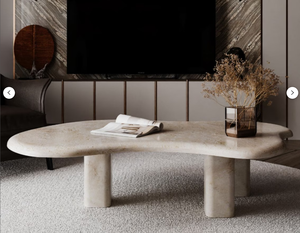 Mesa de Comedor y Apartamento de Travertino Beige Natural, Diseño Moderno, Resistente al Fuego, Muebles de Lujo Hechos a Mano - Product Image 1