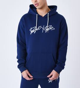 Pull-over à capuche personnalisé 100% coton et pantalon brodé survêtement manches longues épaules tombantes hommes pas cher deux pièces survêtement ensembles - Product Image 2