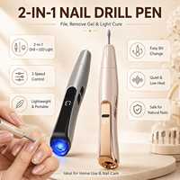 Stylo perceuse à ongles électrique 2-en-1 avec lampe LED, lime à ongles rechargeable pour acrylique, gel, vernis, usage professionnel et domestique