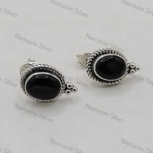 925 Sterling Silver Black Onyx <b>Earrings</b> July Birthstone Jewelry Natural Oval Onyx Stud <b>Posts</b> Gold Main Material Handmade Unique - Product Image 6