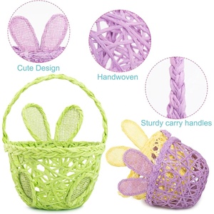 Sustainable Bunny Eared <b>Easter</b> <b>Baskets</b>, Handwoven Eco Friendly <b>Gift</b> Hamper, Colorful Straw <b>Basket</b> - Product Image 3