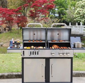 (T&D) Parrilla Portátil de Gas y Carbón para Jardín y Patio Trasero con 4 Quemadores y Quemador Lateral - Product Image 1