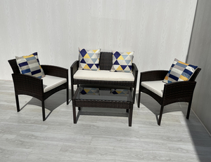 Wholesale Price Modern All-Weather 4 PCS <b>Rattan</b> <b>Sofa</b> Set KD with Tempered Glass Table Cushions for Patio Leisure Outdoor - Product Image 2
