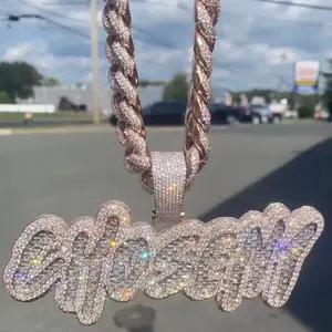 Pendentif personnalisable en argent 925 à la mode style vintage bijoux fins nom personnalisé Logo glacé Moissanite Hip Hop inspiré - Product Image 2