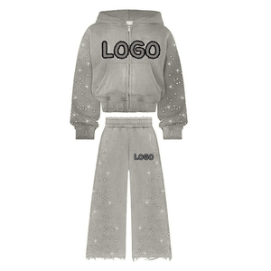 Ensemble survêtement deux pièces personnalisé, taille plus, respirant, vintage, sweat-shirt à capuche et pantalon de jogging, impression DTG, imprimé à l'écran, survêtement évasé, délavé au soleil - Product Image 3