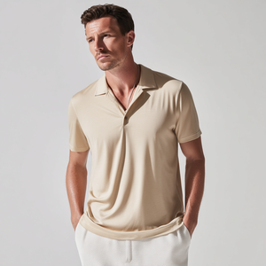 Polo de Lujo para Hombre 2026-2026, Cuello Abierto, Seda y Algodón, Diseño Sólido, Tejido de Punto - Product Image 1