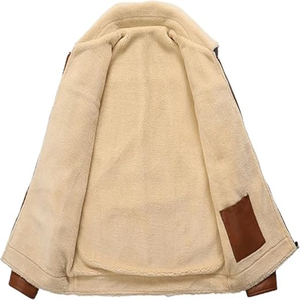 Chaqueta de Cuero PU Estilo Motociclista para Hombre, Casual, de Invierno, Tipo Bomber, Manga Larga, Solapa, Estilo Camionero, con Forro Polar, Gruesa y Cálida - Product Image 3