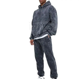 New Arrival Hot Sale Breathable Lightweight Hooded Solid Spring 100% Cotton Acid Wash Elastic Waist Customized Colors Tracksuit - Product Image 1