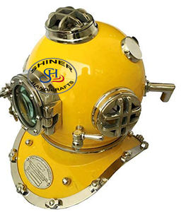 หมวกกันน็อคสำหรับดำน้ำ,หมวกกันน็อคสีน้ำเงินเข้มสำหรับนักดำน้ำสกูบา V หมวกนิรภัยอะลูมิเนียมสำหรับตกแต่งสีเหลืองขัดเงา - Product Image 5