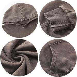 Sweat à capuche lavé de haute qualité pour hommes 100% coton français éponge Vintage en détresse lavage à l'acide conception zippée motif solide - Product Image 4