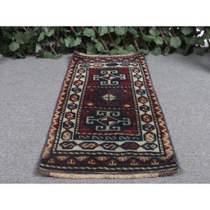 1.3x2.5 ft Vintage Rug, <b>Red</b> Bordered Turkish <b>Wool</b> Rug - Product Image 4