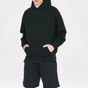 Sweat à capuche de qualité supérieure 450gsm sans ficelles style pull surdimensionné logo personnalisé vierge grande taille épaules tombantes sweats à capuche noirs pour hommes - Product Image 3