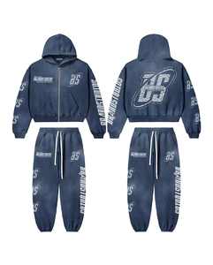 Streetwear Y2k estilo Oversized Drop Shoulder Hoodie y Straight Baggy Jogger 2 piezas Vintage Washed Chándal Set - Product Image 1