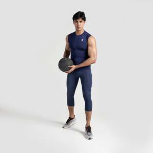 Men's Navy GA Compression Sleeveless Tank <b>Tops</b> - Product Image 4