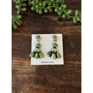 Sheila Becenti Sonoran Gold Turquoise & Sterling Silver Drop <b>Earrings</b> <b>Post</b> Dangle Cluster Design for Gift - Product Image 1