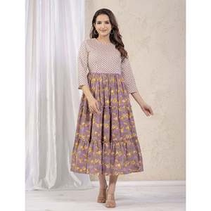 Robe Anarkali en coton imprimé violet, vêtements américains - Product Image 3