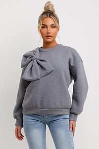 Sudadera con lazo de mujer con escote redondo gris personalizado de calidad superior con manga larga sudadera de mujer y sudaderas con capucha de entrenamiento para mujer - Product Image 5
