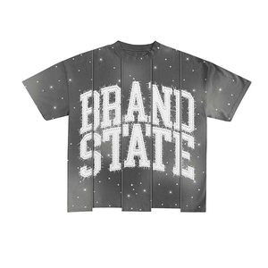 Ensemble de short de survêtement en coton à rayures latérales avec strass personnalisés sérigraphiés deux pièces, délavés au soleil et délavés à l'acide - Product Image 3