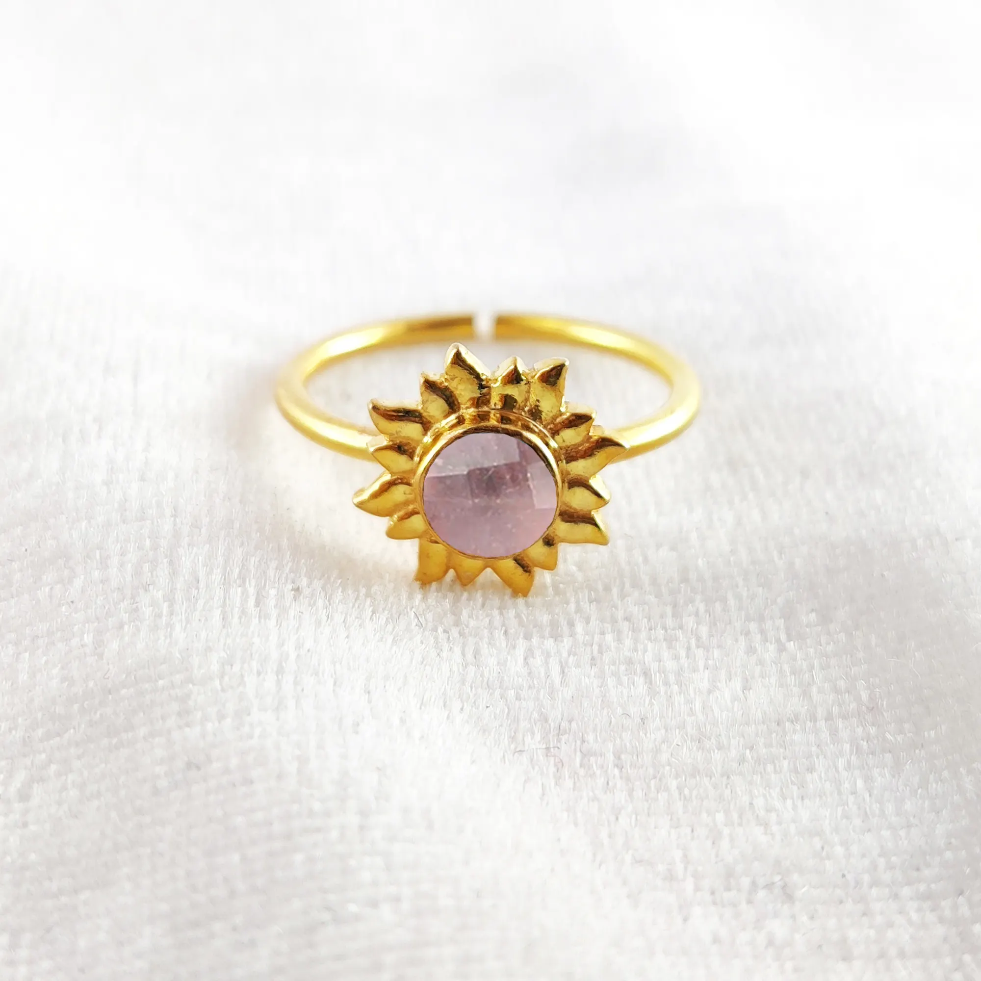 Birthstone Rose Quartz Gemstone Faceted Cut Sun Shine 925Sterling Silver Rings Wholesale Gemstones Jewelries Components Supplier