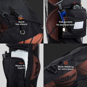 Bolsa de pelota para equipo de malla de baloncesto de alta resistencia con correa para el hombro con bolsillos frontales para accesorios deportivos de entrenamiento - Product Image 3