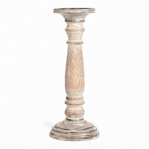 Portavelas de Madera de Mango Natural con Base Cilíndrica Alta y Parte Superior Esculpida para Decoración Rústica Moderna - Product Image 6