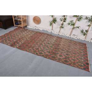 Vintage Large Area Turkish Rug 4.3 X 9.7ft Beige <b>Red</b> Patchwork Design Wool <b>Material</b> Latex Backing Abstract for Teens Room Rug - Product Image 2
