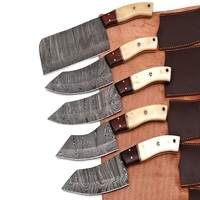 Ensemble de couteaux de chef en acier Damas faits à la main avec manche en os et bois couteaux de cuisine avec étui en cuir