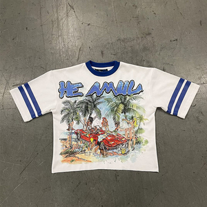 220GSM Heavyweight 100% algodón satén patrón sólido manga corta cuello redondo Camiseta de talla grande para hombres DTG/DTF Serigrafía - Product Image 3