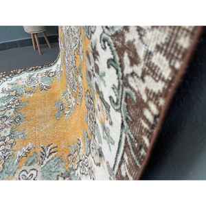 Alfombra Turca de 4.8x8.5 pies, Alfombra Vintage Grande, Alfombra Oriental de Lana Amarilla - Product Image 4