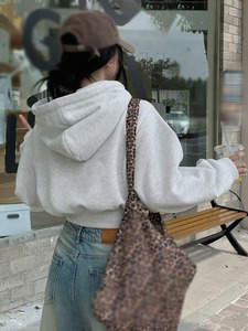 Sudaderas Cortas para Mujer, de Algodón y Felpa, Corte Holgado, Manga Larga, con Cordón, Ropa Urbana, Fabricación al por Mayor OEM ODM - Product Image 2