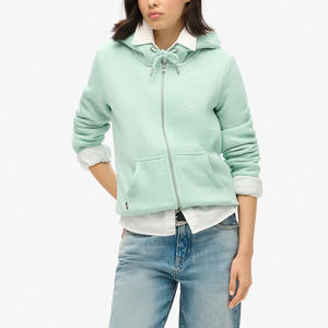 Sweat à capuche court zippé pour femme 100 % coton respirant anti-boulochage avec manches tombantes - Product Image 3