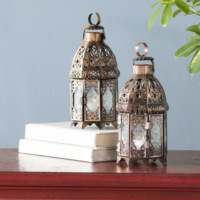 Mini porte-bougie pilier marocain antique en fer forgé, de luxe, unique, fait main, écologique, découpé, personnalisable pour mariage, avec verre