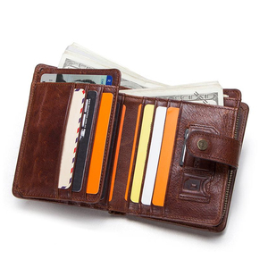 Black Brown Mens <b>Strong</b> <b>Magnetic</b> RFID Blocking Slim Genuine Leather Money Clip Wallet for Man Gift with Custom logo Printed - Product Image 3