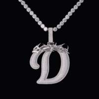 Pendentif lettre D Q micro-serti en moissanite glacée taille brillant, breloque initiale en forme d'épingle, plaqué or rose, or blanc, or jaune, style Hiphop