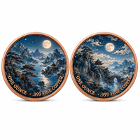 Pièce de monnaie ronde personnalisée de 1 OZ en cuivre fin 999, imprimée UV double face, motif Montagne et Lune chinoises, paysage de pagode avec pont, objet de collection et cadeau