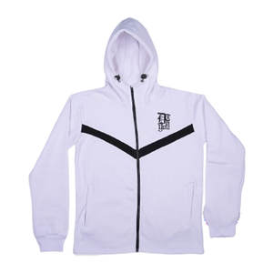 Conjunto de dos piezas de chándal de lana tecnológica para hombre blanco y negro con logotipo de bordado y diamantes de imitación, pantalones de chándal de entrenamiento físico para gimnasio - Product Image 2