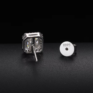D VVS1 Ascher Cut <b>Moissanite</b> Square Stud <b>Earrings</b> 925 Sterling Silver High Quality For Women - Product Image 2