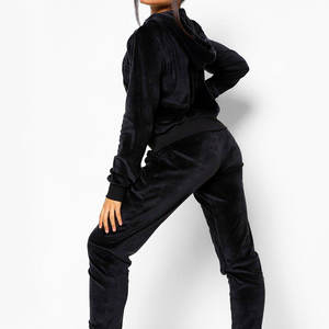 Survêtement en velours de couleur noire pour femmes, ensemble 2 pièces en Offre Spéciale de coton, costumes en velours, ensembles de survêtements de sport pour filles - Product Image 2