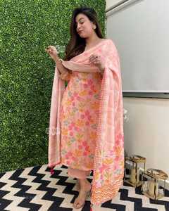 Nuevo diseñador de ropa de fiesta NATURAL CREPE tela codificación trabajo Dupatta bordado cuello Salwar Kameez conjunto precio al por mayor Ropa Étnica - Product Image 2